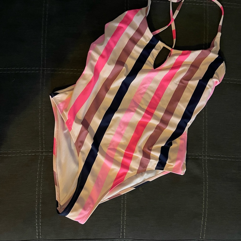 Stripped One Piece Bathing Suit